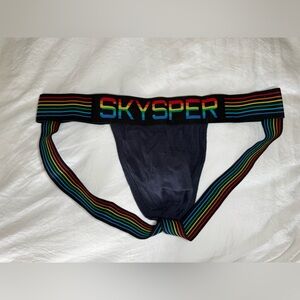 Men's Black Jockstrap Brief with Rainbow Trim